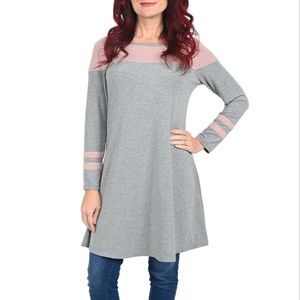 Thyme & Honey Tunic Top - Dress. Grey & Pink Iris, M 8/10